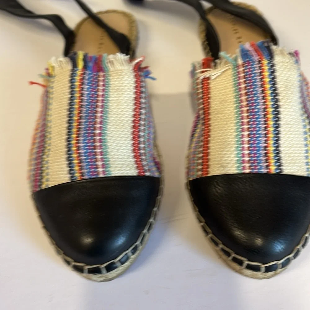 Loeffler Randall‎ Striped Black Ribbon Ankle Espadrilles